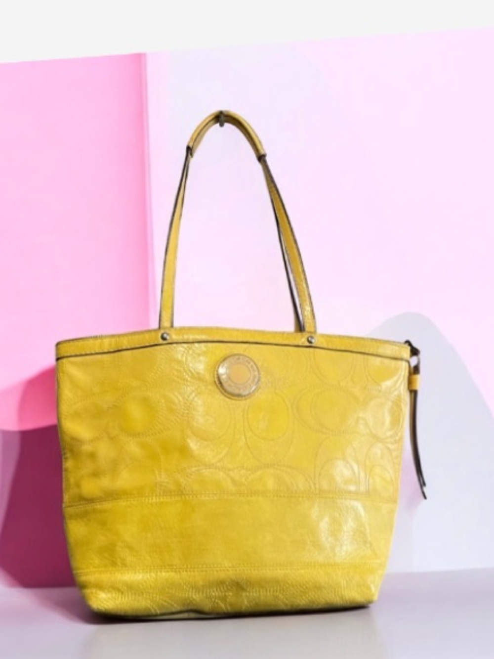 Coach B1259 Vintage Yellow Patent Leather Shoulder Bag